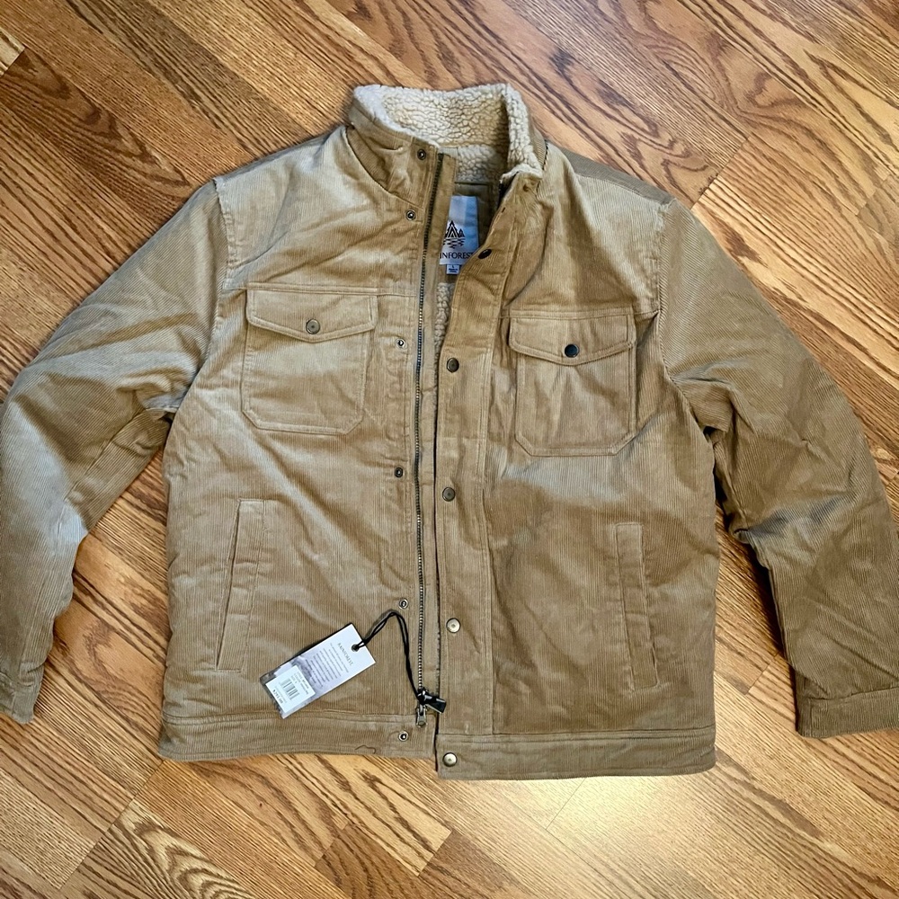 Rainforest Corduroy Trucker Sherpa Lined Jacket L NWT
